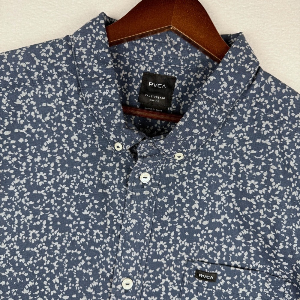 RVCA That'll Do Button Down Shirt Mens XXL Blue Floral Slim Fit S/S ML523TFS